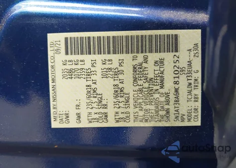 2021 Nissan Rogue Sv Fwd z USA, uszkodzony, nr VIN 5N1AT3BA6MC810252